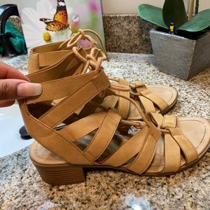 Tan Block heel Sandals - peep toe